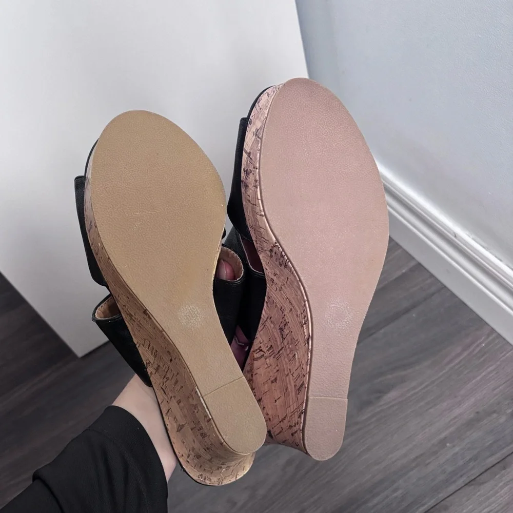 George Black Cork Wedge Sandals - Picture 7 of 10